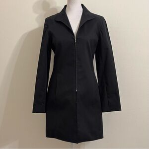 Company Ellen Tracy Black Zip Up Collared Trench Coat Petite 2 New with Tags